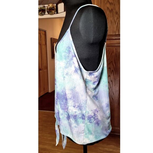 Tank Top Blue Purple Tie Dye L 12-14 Spaghetti Straps Boho Y2K Grunge Hippie - Picture 3 of 9